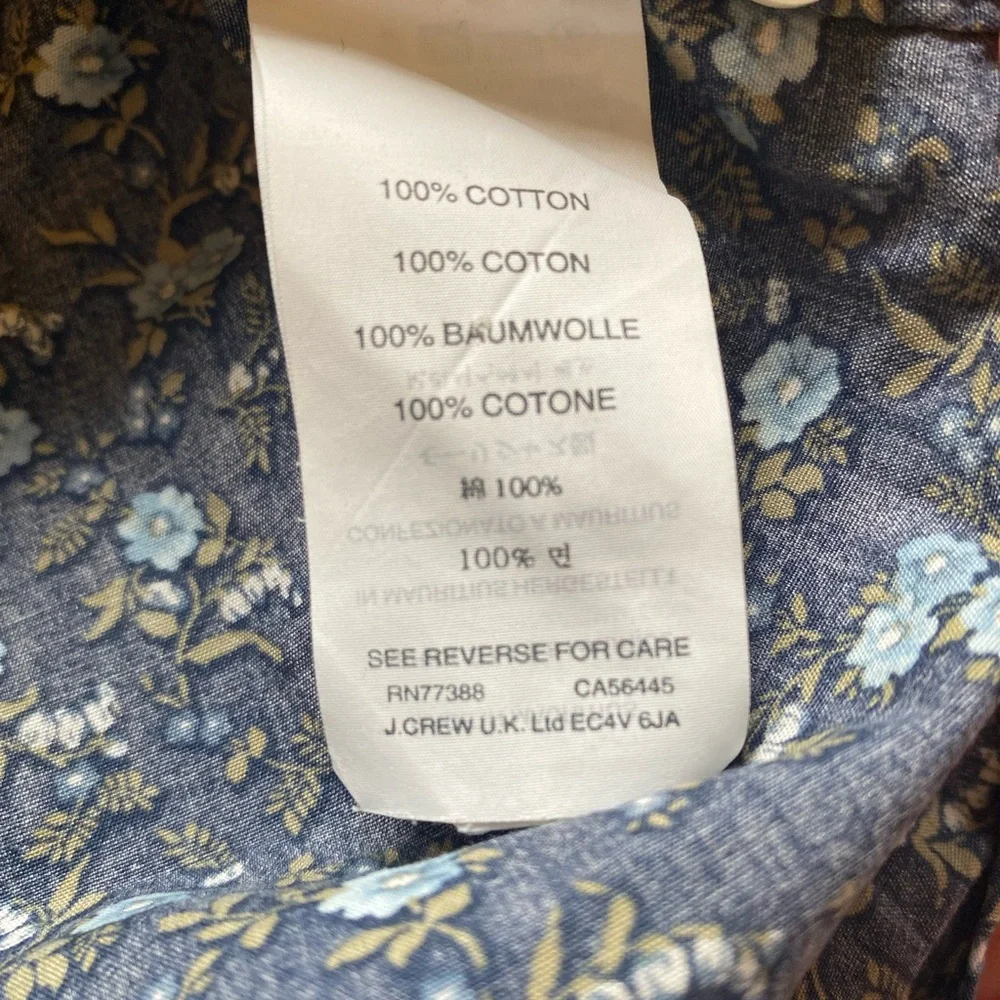 J. Crew Men’s Secret Wash Casual Button Down Navy Blue Floral Slim Fit Size L